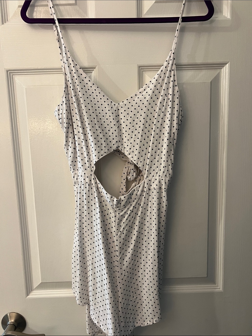 Indah White Polka Dot Cutout Spaghetti Strap Romper
